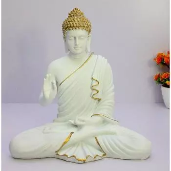 Скульптура медитирующего Будды из смолы | Домашний декор | Статуэтка идола Мурти | Тибетская буддийская статуя - высота 14 дюймов - большой размер (белый)