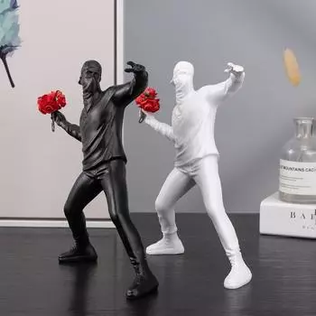 Скульптура, метающая цветы, скульптура-фигурка, изысканная маленькая статуэтка, настольный аксессуар, украшение в стиле поп-арт, декор комнаты чёрный