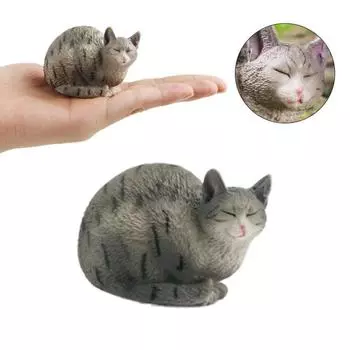 Скульптура Моделирование Статуэтка Кошки Миниатюрные Украшения Животных Фигурка Спящего Кота Настольный белый