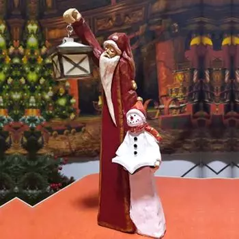 Скульптура Санты и снеговика с фонарем на батарейках из смолы для сада, двора, газона, рождественской вечеринки, украшения для дома и комнаты 2024