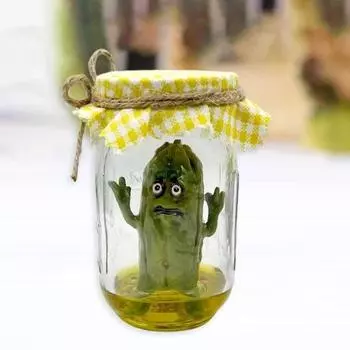 Скульптура сварливого маринованного огурца в прозрачной банке. Грустная тревожная фигурка из маринованных огурцов. Статуя. Украшение для домашнего офиса и рабочего стола. Рождественский подарок. A