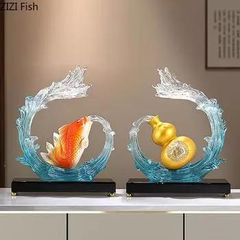 Скульптура тыквы «Счастливый карп», украшение для рабочего стола в офисе, креативная статуэтка из смолы, китайский подарок на свадьбу и Новый год