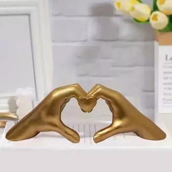 Скульптура в виде сердец, статуэтка из смолы «Жест любви», золотая скульптура в виде сердец для украшения каминной полки, спальни, свадьбы золотистый
