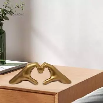 Скульптура в виде сердец, статуэтка из смолы «Жест любви», золотая скульптура в виде сердец для украшения каминной полки, спальни, свадьбы золотистый