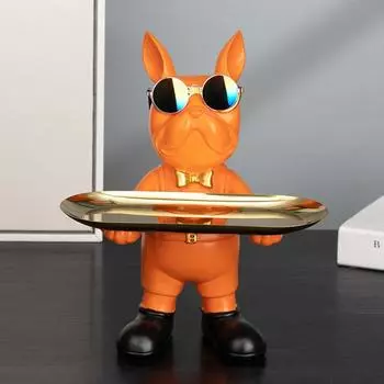 Скульптура животного из смолы бульдог дворецкий с подносом статуэтка собаки декор для украшения дома для гостиной фигурка французского бульдога чёрный