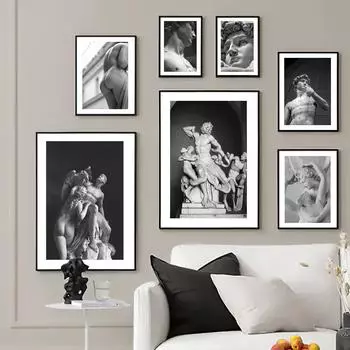 Скульптуры древнегреческих богов, статуя Давида, настенная живопись на холсте, плакаты на скандинавскую тему и принты, настенная картина для декора гостиной 21x30cm No Framed