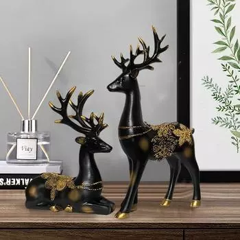 Скульптуры оленей из смолы золотистого и черного цвета | Красивый декор для дома | Поднимает энергетику вашей комнаты (Упаковка из 2 шт., Черный) Самый последний