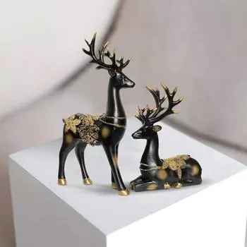 Скульптуры оленей из смолы золотистого и черного цвета | Красивый декор для дома | Поднимает энергетику вашей комнаты (Упаковка из 2 шт., Черный) новый