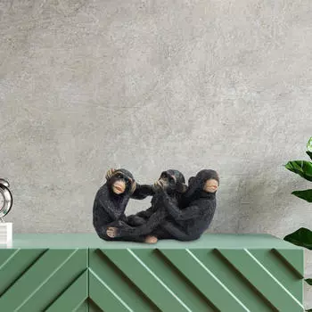 Скульптуры статуи обезьяны, статуэтка животного ручной работы, ремесло из смолы, три маленьких украшения для