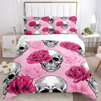 Skull Art HD Print Three Piece Bed Set Fashion Bedding Article Children Or Adults For Beds Quilt Covers Pillowcases Pillow US Queen(228x228cm)