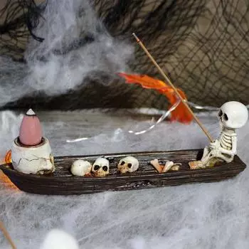 Skull Boat Incense Holder Gothic Incense Holder Creative Skeleton Statue Incense Stand Decorative Resin for Bedroom Living Room CHINA