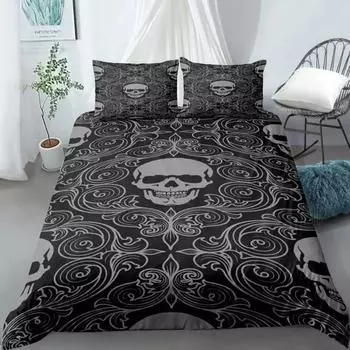 Skull Duvet Cover Set, Abstract Texture with Skull and Crossbones Pattern Aged Rusty Grunge Style 2/3pcs Polyester Bedding Set US Twin(172x218cm)