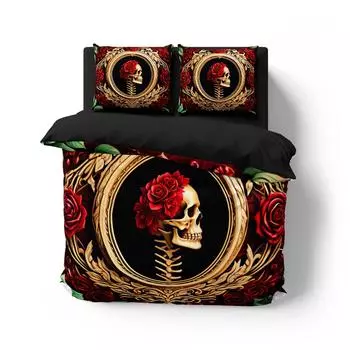 Постельное белье с черепами и цветами, Набор пододеяльников, Одеяло, Постельный комплект, Знаменитый лен, Полуторный, Двуспальный, Кинг-сайз, Односпальный размер, Дропшиппинг, Подарок US Queen 228x228cm