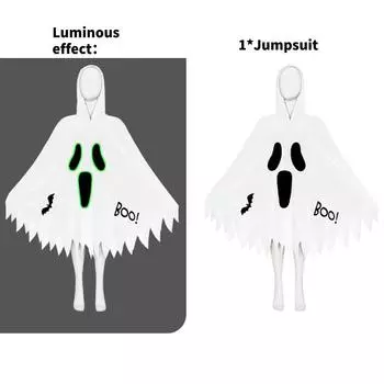 Skull Halloween Luminous Skeleton Child Cosplay Costume Jumpsuits Cloak Party White Ghost,Child S