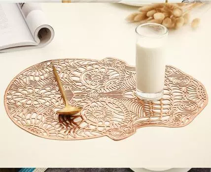 Skull Head Placemat Hollow PVC Halloween Home Decor Mat Personalized Creative Trend Meal Mat Table Decoration Accessories 38cm золотой