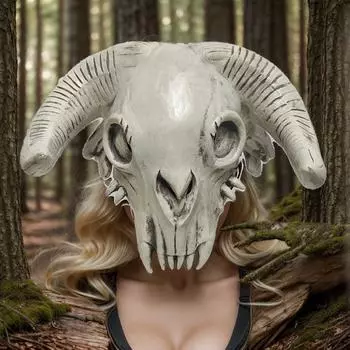Череп Рог Голова Коровы Маска Животное Длинный Рог Тотемный Шлем Карнавал Диких Индейцев Хэллоуин Ужасы Платье Вечеринка Косплей Костюм Реквизит белый