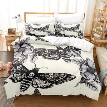 Skull Moth Bedding Set Single Double Size Cool Home Decor For Boys Adults Fashion Soft Bed Linen Gothic Wind Duvet Cover Set cot size70x133cm2pc
