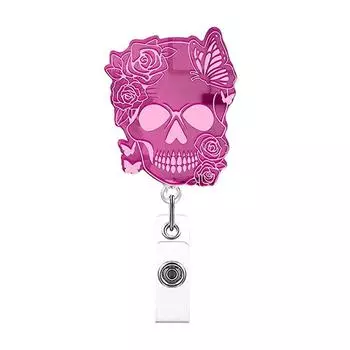 Skull Name Card Holder Acrylic Hospital Badge Holder Creative Nurse Retractable Badge Reel Doctor A