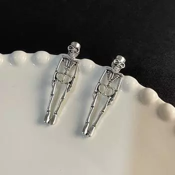 Skull Skeleton Earrings Zinc Zinc Alloy Imitation Human Bone Earrings Aesthetic Halloween Earrings Gift бронзовый