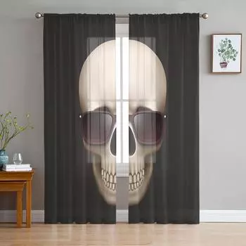 Skull Sunglasses Art Window Treatment Tulle Modern Sheer Curtains for Kitchen Living Room the Bedroom Curtains Decoration W135 x H114cm