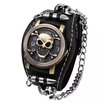 Skull Watch Gothic Skull Bullet Chain Rock Punk Leather Belt Waterproof Analog Quartz Watch Birthday Christmas Day Halloween Present Men s Bracelet -