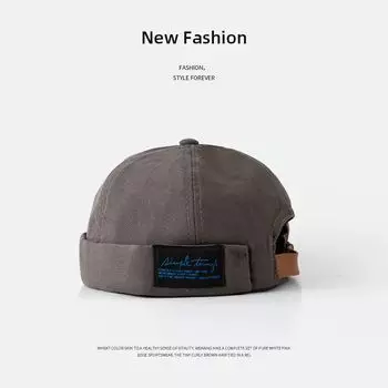Skullcap Men s Trendy Japanese Style Yuppie Street Retro Hat Women s Spring and Summer Easiest for Match Fashion Brimless Chinese Landlord Hat Side Black Label melon skin-Gray All yards