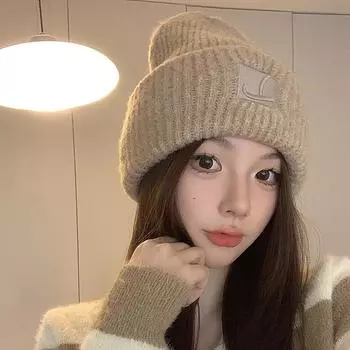 Skullies шапки, женская осенне-зимняя вязаная шапка, теплая ветрозащитная шерстяная шапка с защитой ушей, холодная шапка, уличная лыжная кепка для бега M(56-58cm) бежевый