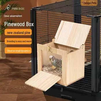 Скворечник для попугаев из массива сосны с прозрачной акриловой панелью для разведения small, with stand pole, wood chips, screws