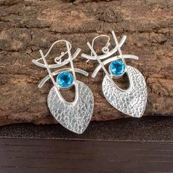 Sky Blue Topaz Gemstone 925 Sterling Silver Jewelry Handmade Hook Earrings 1.78 EE-64-9