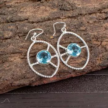 Sky Blue Topaz Gemstone 925 Sterling Silver Jewelry Handmade Hook Earrings 2.00 EE-52-2