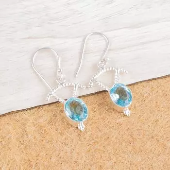 Sky Blue Topaz Gemstone 925 Sterling Silver Jewelry Drop/Dangle Earrings 1.50 EE-51-6