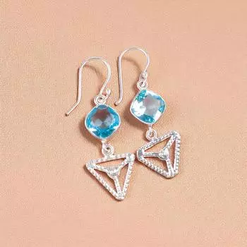 Sky Blue Topaz Gemstone 925 Sterling Silver Jewelry Handcrafted Earrings 2.00 EE-45-9