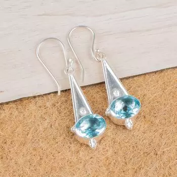 Sky Blue Topaz Gemstone 925 Sterling Silver Jewelry Drop/Dangle Earrings 1.80 EE-50-6