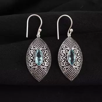 Sky Blue Topaz Gemstone 925 Sterling Silver Jewelry Hook Earrings2.15 For Women CE-20-8