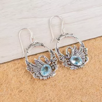 Sky Blue Topaz Gemstone 925 Sterling Silver Jewelry Drop/Dangle Earrings 1.64 CE-2-17