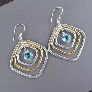 Sky Blue Topaz Gemstone 925 Sterling Silver Handmade Jewelry Hook Earrings 2.44 EE-70-11