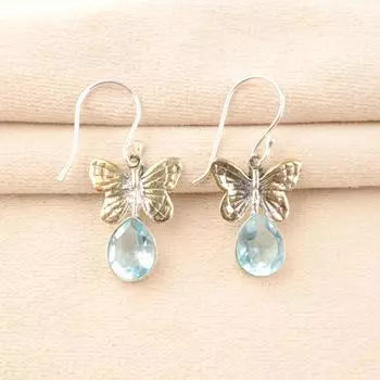 Sky Blue Topaz Gemstone 925 Sterling Silver Handmade Jewelry Hook Earrings 1.3 EE-155-8
