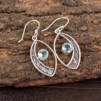 Sky Blue Topaz Gemstone 925 Sterling Silver Gift Jewelry Handmade Earrings1.60 EE-61-8