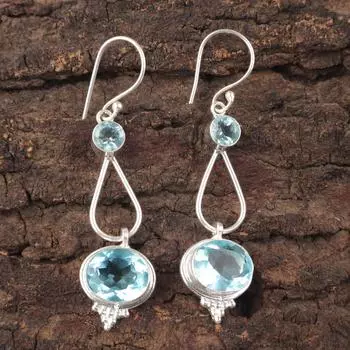 Sky Blue Topaz Gemstone 925 Sterling Silver Jewelry Handmade Long Earrings 2.50 EE-132-11