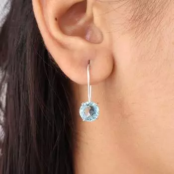 Sky Blue Topaz Gemstone 925 Sterling Silver Jewelry Handmade Hook Earrings 0.92 EE-174-9