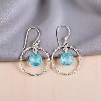 Sky Blue Topaz Gemstone 925 Sterling Silver Jewelry Handmade Hook Earrings1.60 EE-60-10