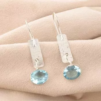 Sky Blue Topaz Gemstone 925 Sterling Silver Jewelry Handmade Drop Earrings 1.9 EE-168-15