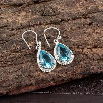 Sky Blue Topaz Gemstone 925 Sterling Silver Jewelry Drop/Dangle Earrings 1.40 EE-9-2