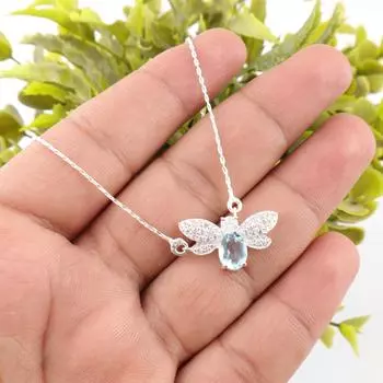Sky Blue Topaz Gemstone 925 Sterling Silver Jewelry Zircon Women Pendant Gift CZP-12-5