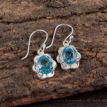 Sky Blue Topaz Gemstone 925 Sterling Silver Jewelry Handmade Earrings 1.30 EE-11-6