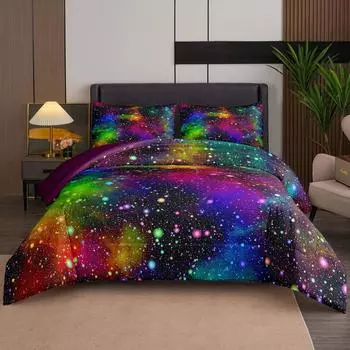 Sky Duvet Cover Set, Space Night Galaxy Decorative 3 Piece Bedding Set With 2 Pillow Shams, Queen King Full Size Bedroom Decor EU single(135x200cm)