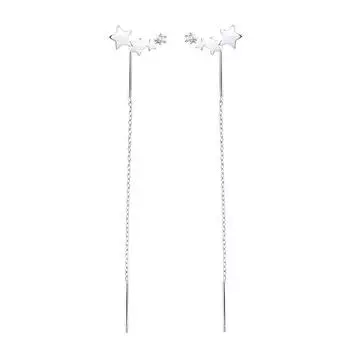 Sky Shining Stars Earrings Super Beautiful Long Meteor Fringed Stud Earrings Female Zircon Gradual Change Pentagram Earrings copper