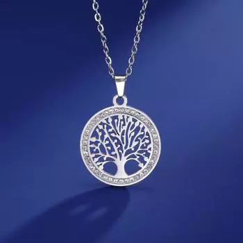 Skyrim Древо жизни прозрачный циркон круглый кулон ожерелье для женщин нержавеющая сталь золотого цвета цепи на шею роскошные ювелирные изделия свадебный подарок