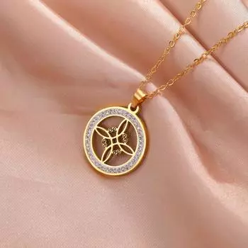 Skyrim Колдовство Ведьма Узел Ожерелье Из Нержавеющей Стали Прозрачный Циркон Круглый Подвеска Ожерелья Амулет Викка Ювелирные Изделия Подарок На День Рождения 45-50cm