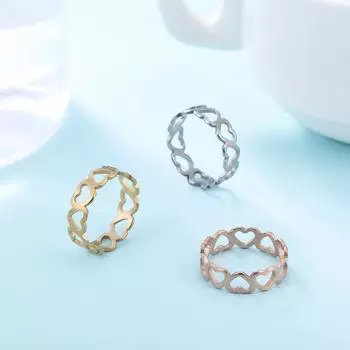 Skyrim Lovely Hollow Heart Ring Нержавеющая сталь Романтическое розовое золото Цвет Повседневные обручальные кольца Ювелирные изделия Подарок для женщин 8